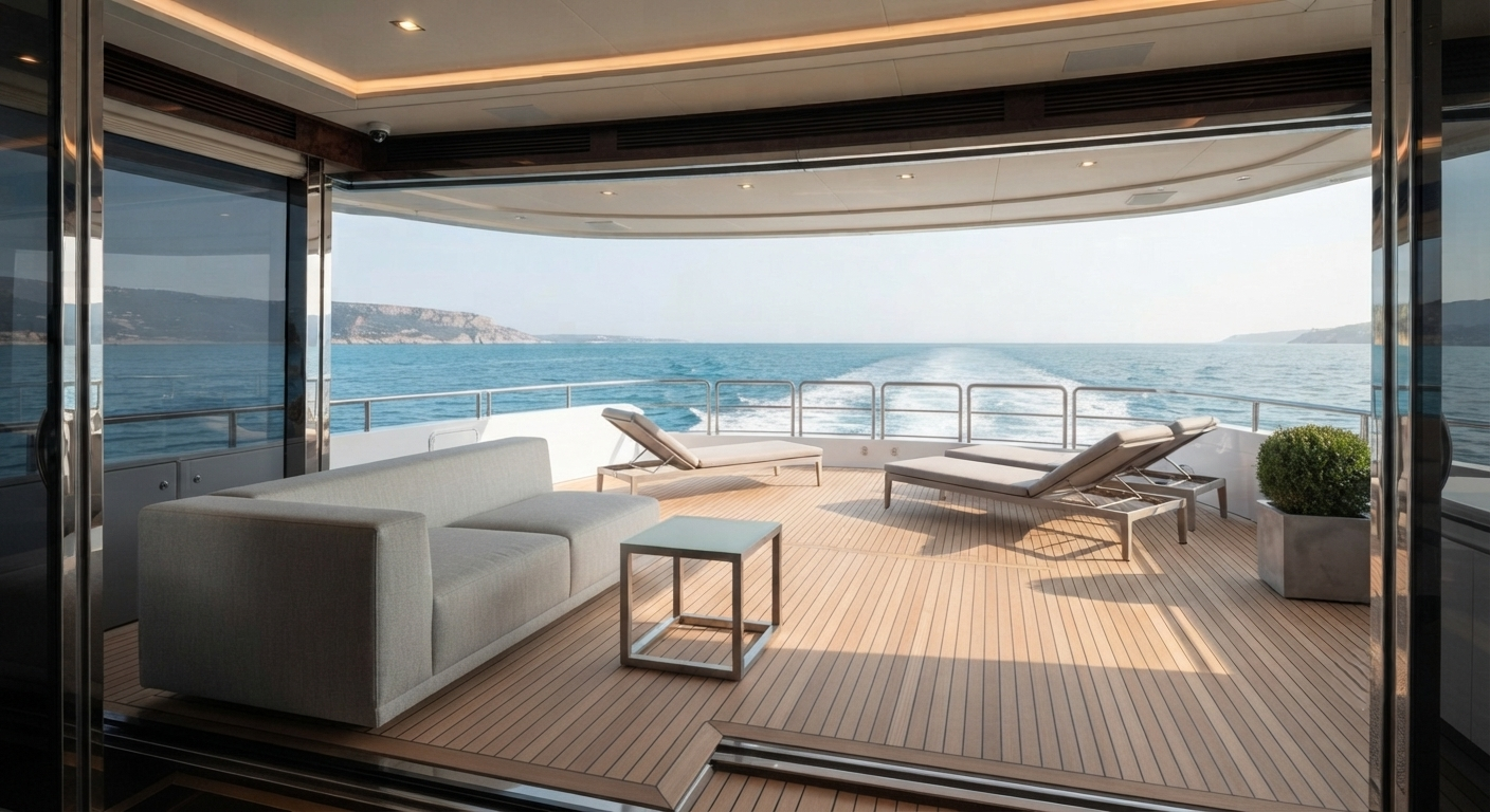 Deck furniture on a superyacht